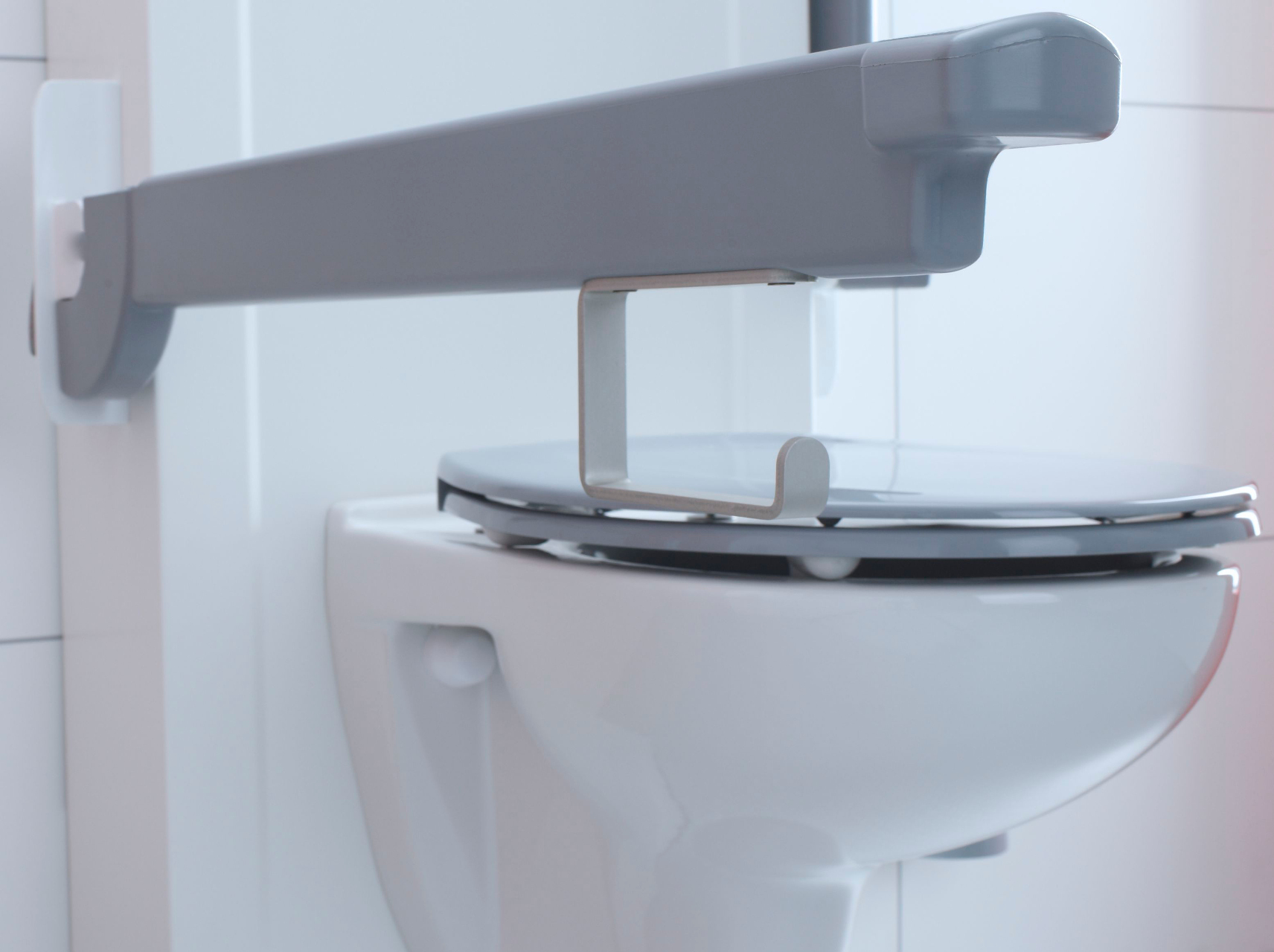 In hoogte verstelbare wc van Bano - armsteun met toiletrolhouder In hoogte verstelbare wc van Bano - armsteun met toiletrolhouder