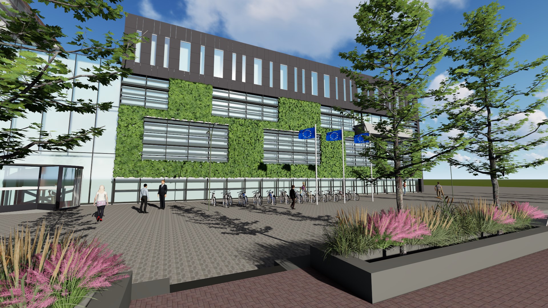 Impressie zuidgevel Gemeentehuis Heerhugowaard met Shadogreen en Shadoglass Impressie zuidgevel Gemeentehuis Heerhugowaard met Shadogreen en Shadoglass