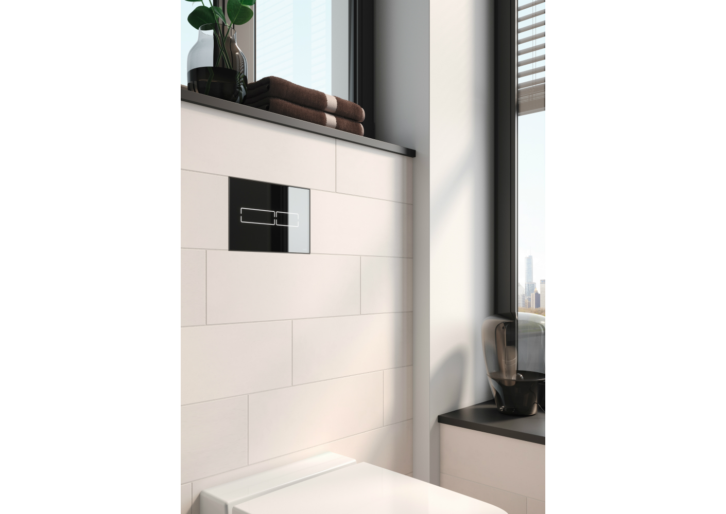 Aanraakvrije bediening van de TECElux Mini wc-bedieningsplaat Aanraakvrije bediening van de TECElux Mini wc-bedieningsplaat