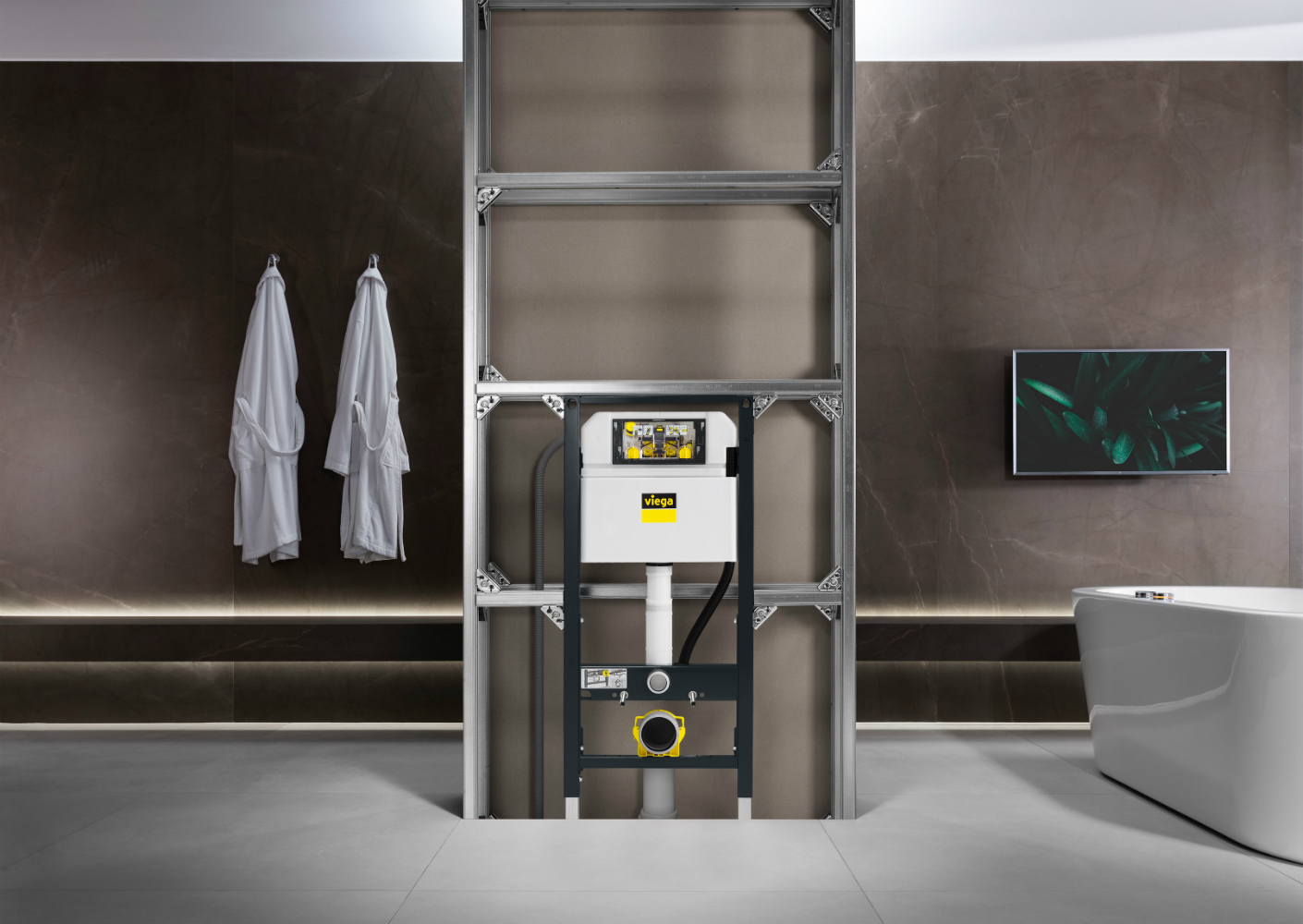 De nieuwe buishouder voor het Viega Prevista Dry Plus voorwandsysteem maakt een snelle en doeltreffende montage van leidingen mogelijk De nieuwe buishouder voor het Viega Prevista Dry Plus voorwandsysteem maakt een snelle en doeltreffende montage van leidingen mogelijk
