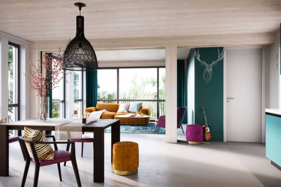 woonkamer met glazen wanden