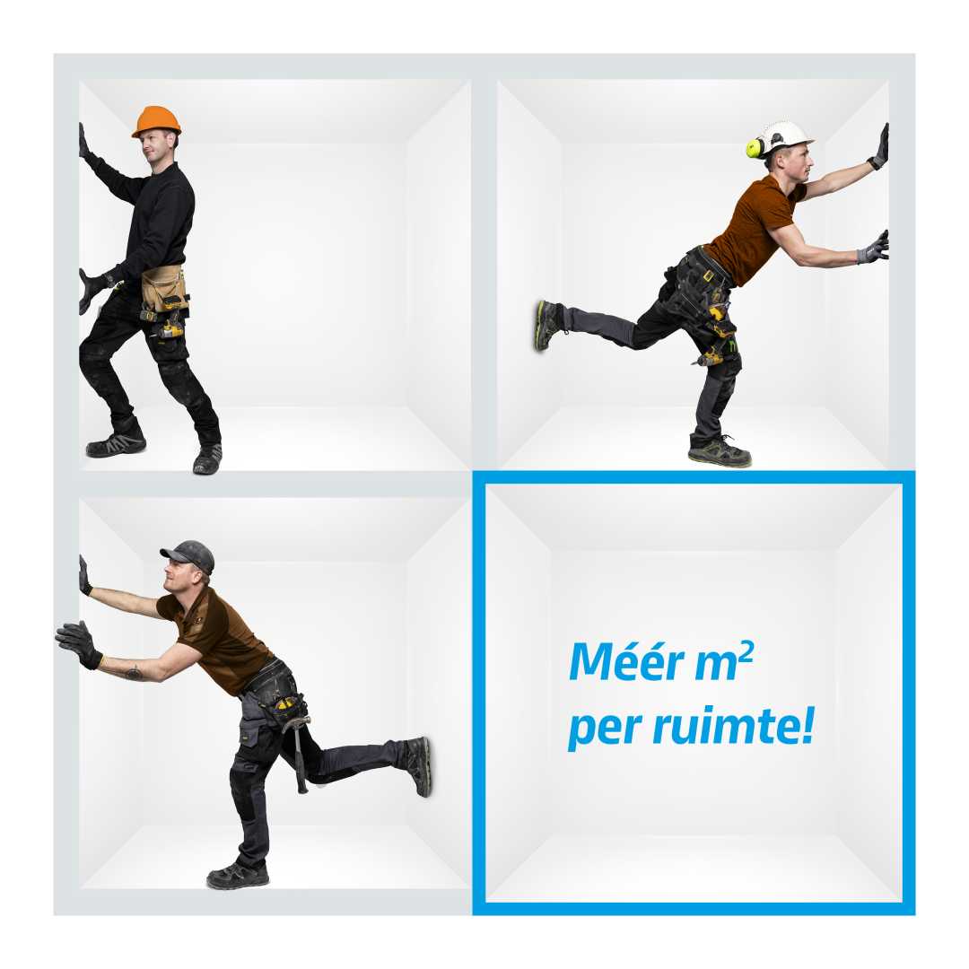 MaxSpace Wand campagnebeeld Drie bouwvakkers meer ruimte per m2