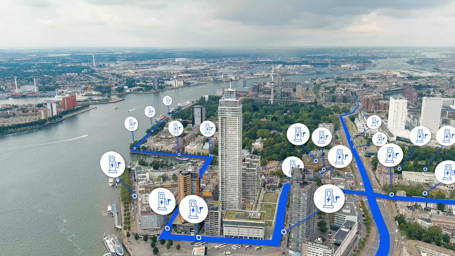 Virtuele energiecentrale Rotterdam overzicht Rotterdam met laadpalen
