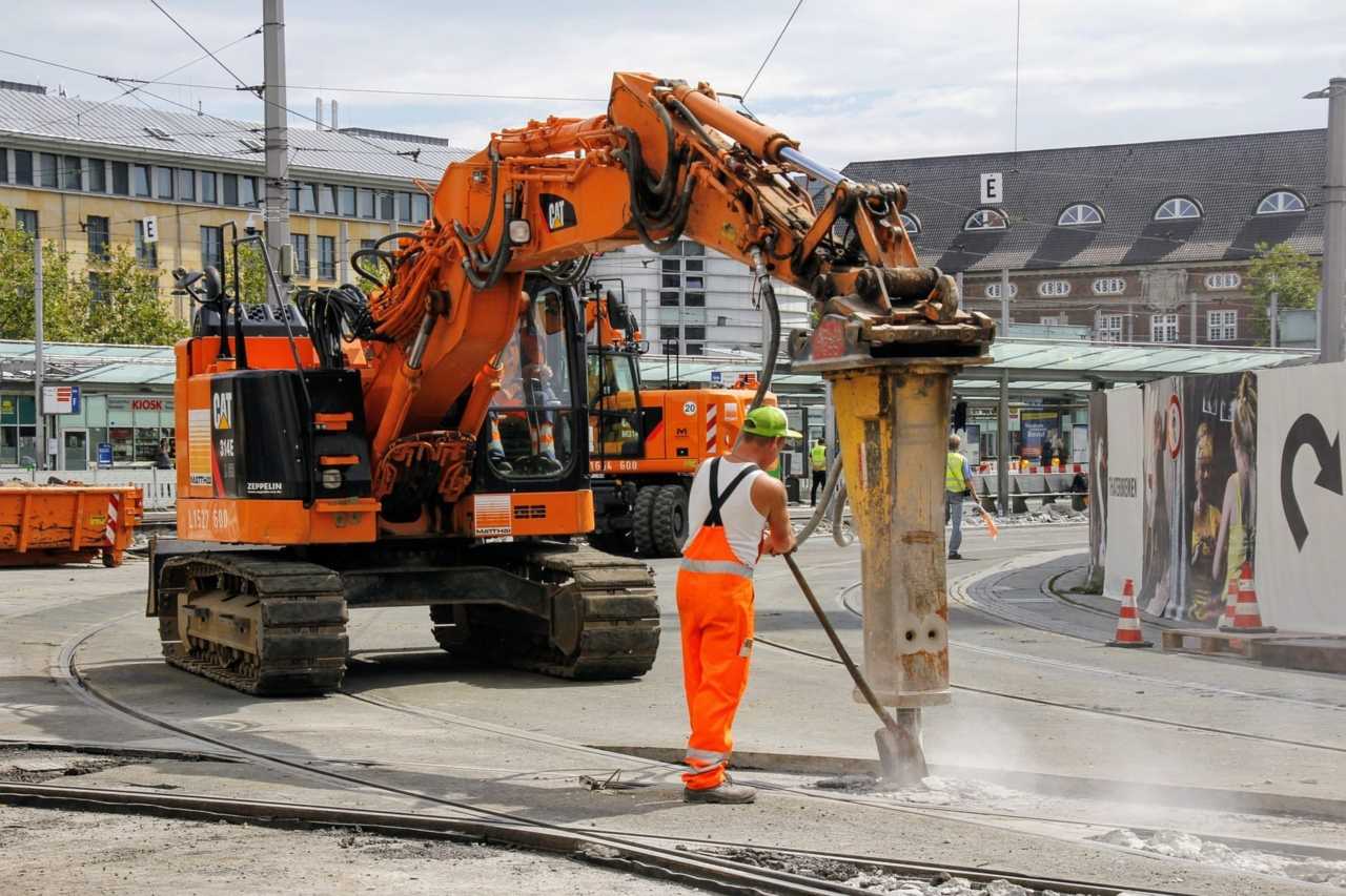 luchtdruksystemen in de bouw machine drilt asfalt kapot