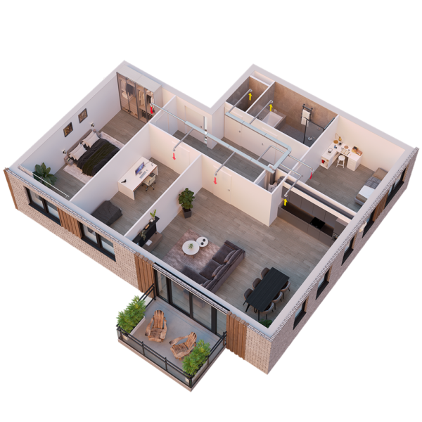 illustratie doorsnede appartement