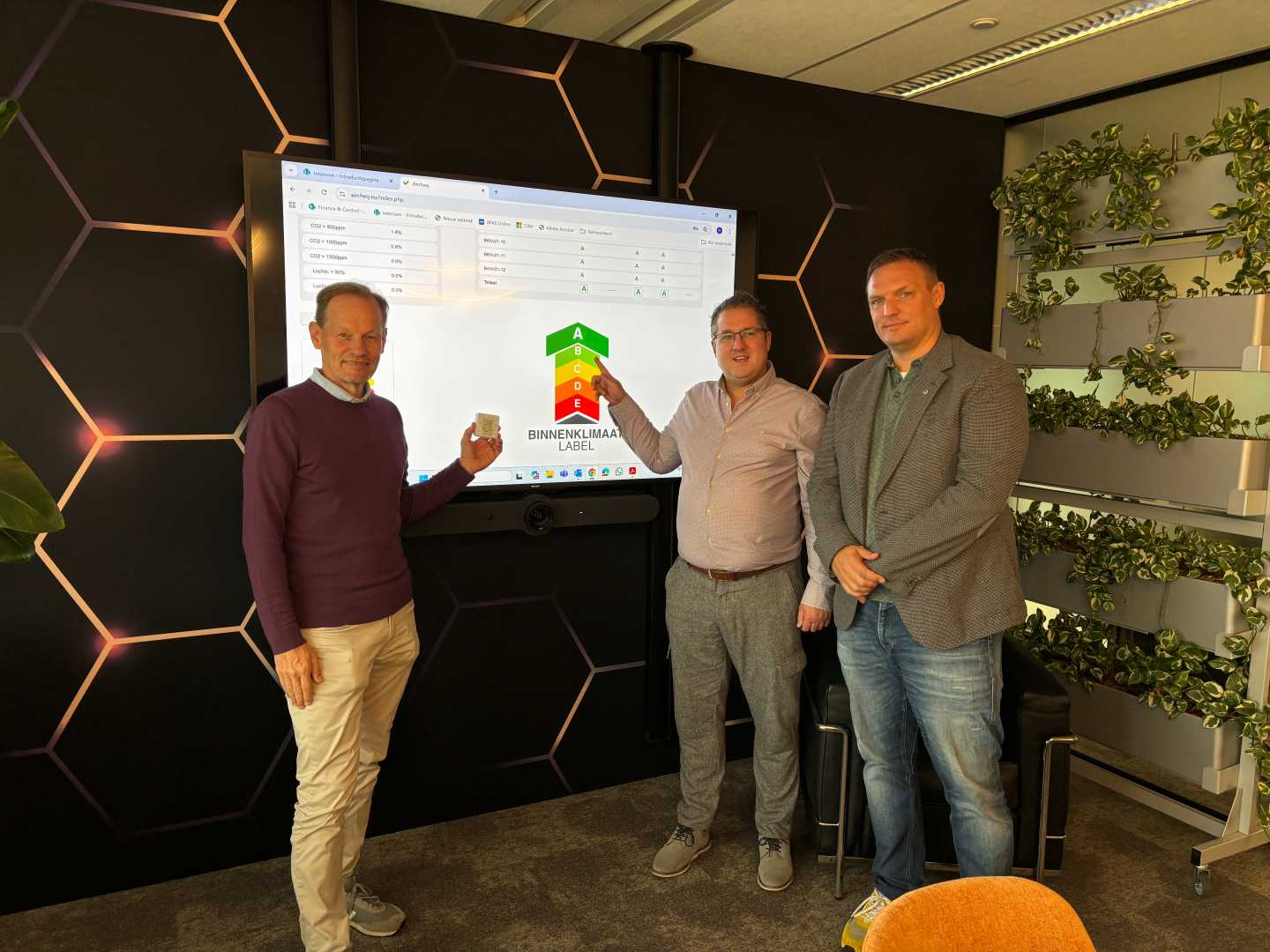 Presentatie van het Fieldlab Binnenklimaat Label Presentatie met beeldscherm