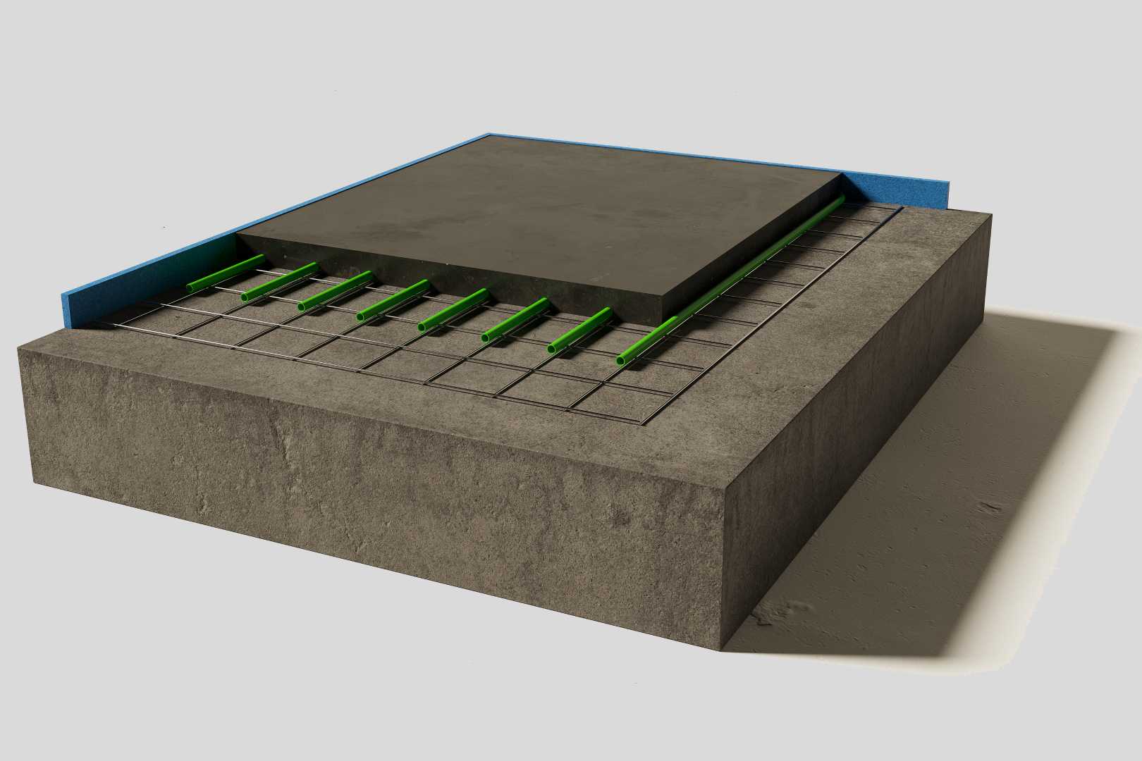 EVO systeem van Warp Systems op een betonnen vloer Vloerverwarming op een betonnen vloer