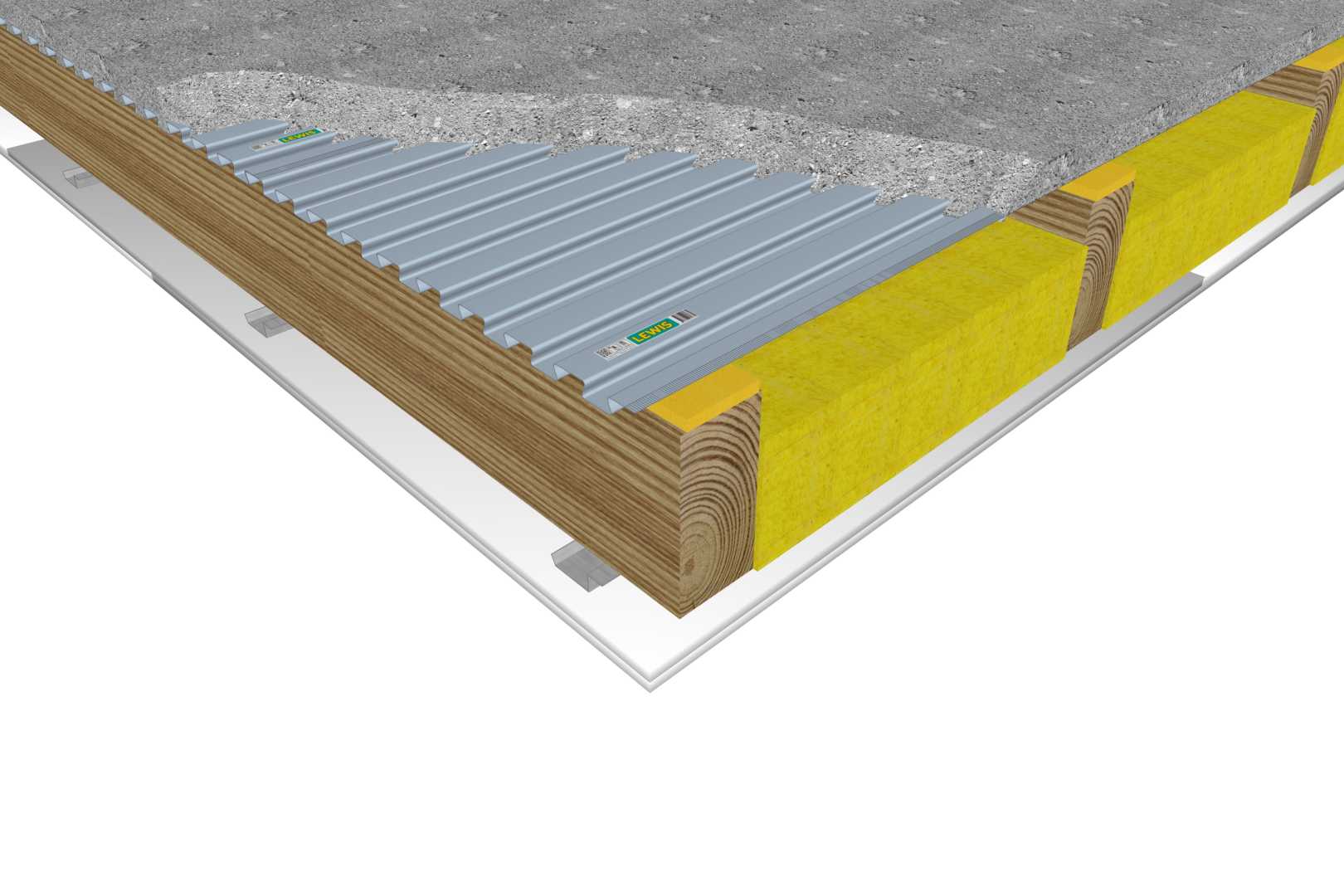 LEWIS® PF geel Vloer met zwaluwplaten en isolatie