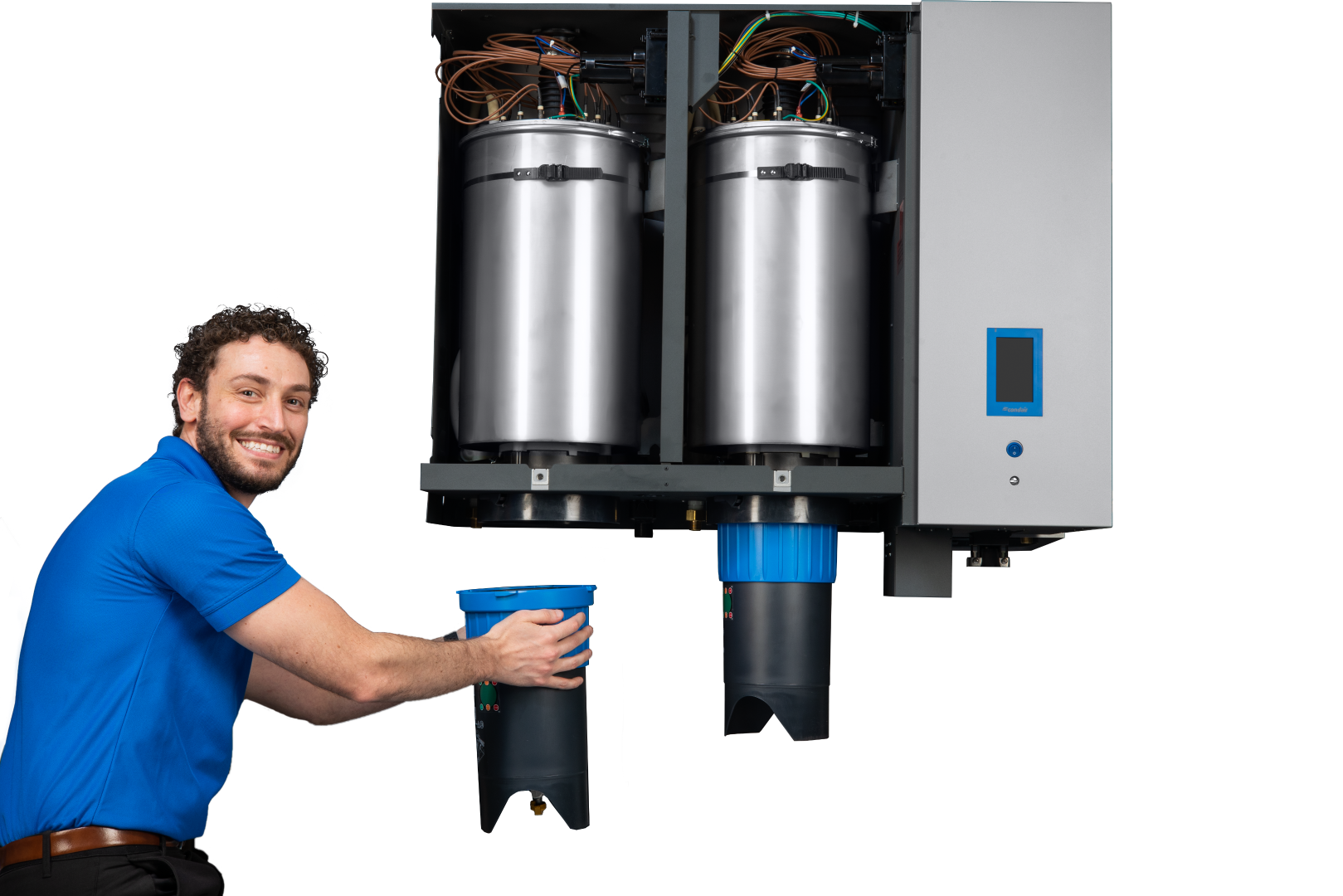 Condair RS stoomluchtbevochtiger man plaatst verplaatsbare tank