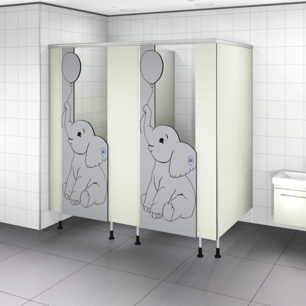 Sanitaire wanden met olifanten deuren