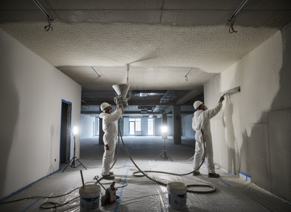 Het aanbrengen van akoestisch pleister