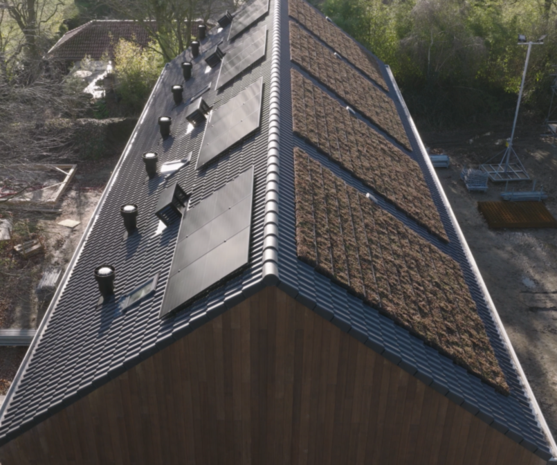 dak huizen met groene dakpannen