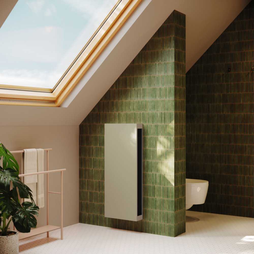 Verticale designradiator in de badkamer