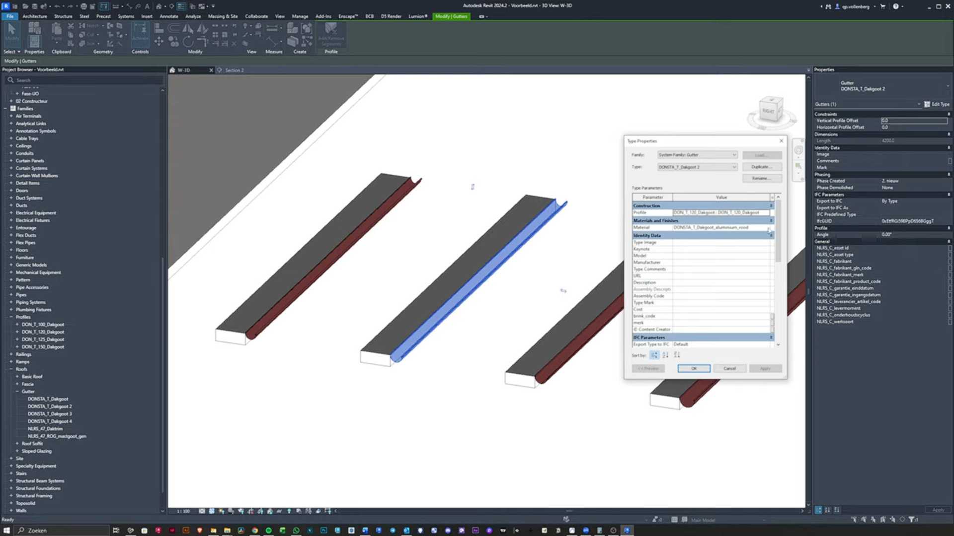 Revit-bibliotheek van Grøvik dakgoten en regenpijpen