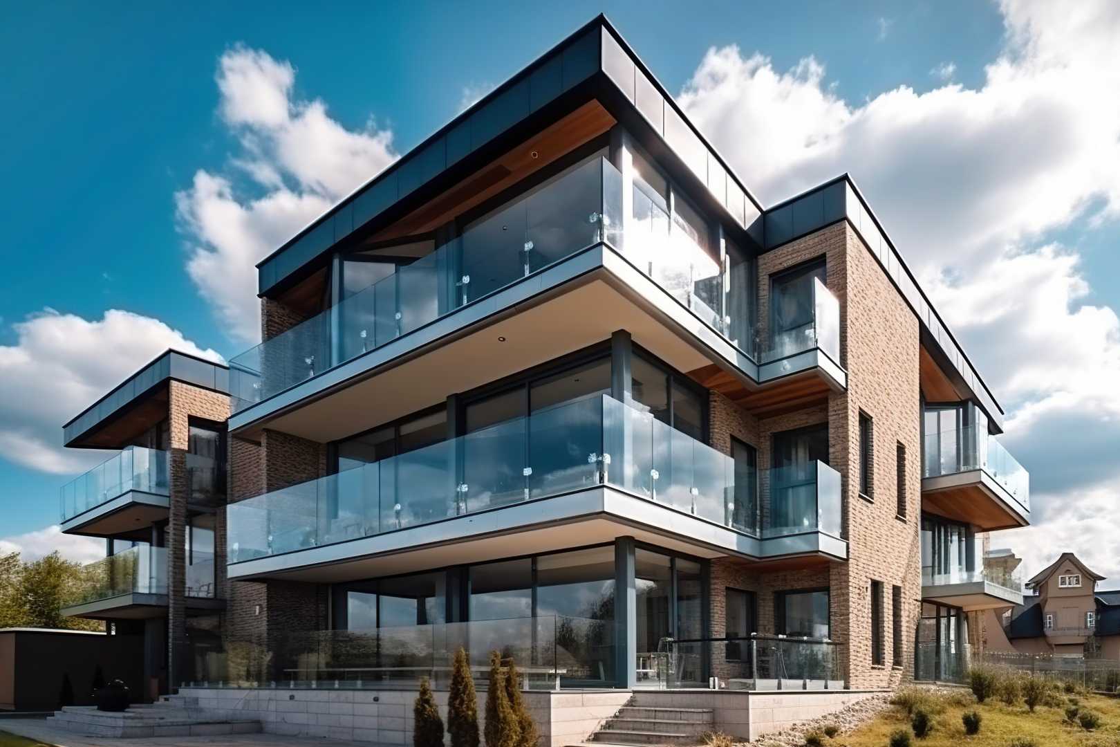 Appartementencomplex met glazen ballustrades